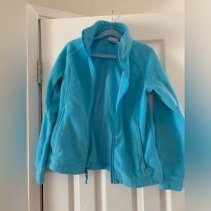Turquoise Columbia zip up fleece, kids’ 10-12/Medium